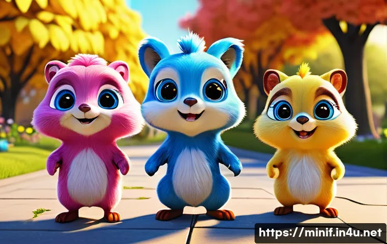 미니특공대 해외판 제목과 차이점 - **Miniforce Animal Team's Playful Patrol:**
A vibrant, high-quality 3D animation style image dep...