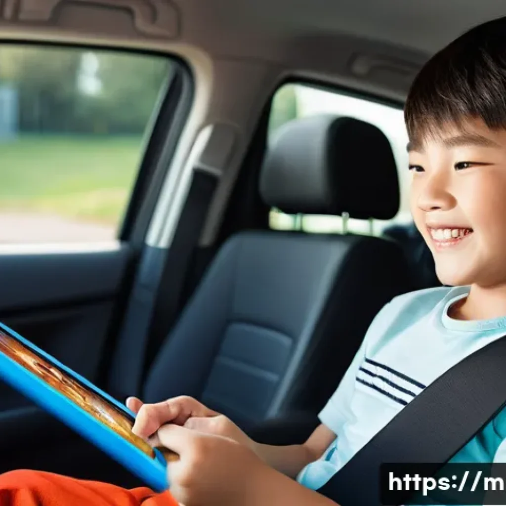미니특공대 관련 게임 추천 - **Miniforce Mobile Gaming Fun:** A happy 7-year-old Korean boy is sitting comfortably in the back se...