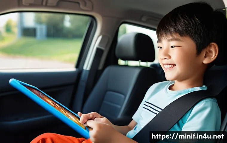 미니특공대 관련 게임 추천 - **Miniforce Mobile Gaming Fun:** A happy 7-year-old Korean boy is sitting comfortably in the back se...